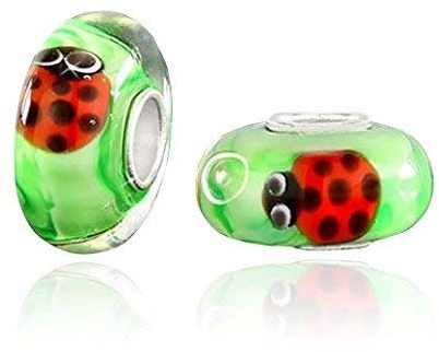 MATERIA by Matthias Wagner Marienkäfer Glas Bead Glücksbringer - Kinderschmuck Glasperle grün rosa