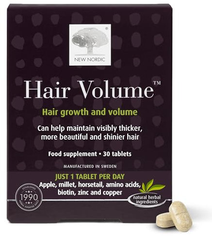 New Nordic Hair Volume 30 Tablets - Clinically Proven Hair Growth Vitamins - Biotin, Zinc & Apple - Visibly Thicker & Shiny Hair - for Women & Men