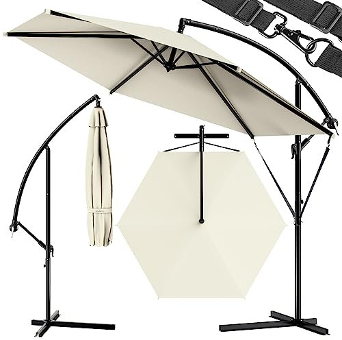 Kingsleeve® Parasol déporté Ø 330 cm inclinable crème Parasol en aluminium avec manivelle Protection solaire jardin