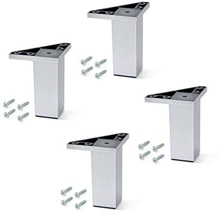 Emuca - Plastic Furniture Feet with Fixing Screws for Cabinet/Wardrobe/Sofa, Silver Painted, 120 mm Height, Set of 4 Piece