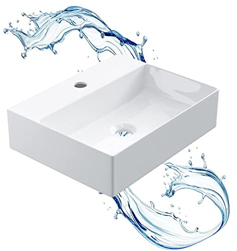 Starbath Plus - Lavabo en céramique blanche - Forme rectangulaire - Avec trou pour robinet - Dimensions 46 x 36 x 12 cm - Idéal pour les comptoirs de salle de bains et les meubles sous-vasques