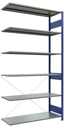 eurokraft | Steckregal | einreihig | Fachboden-BxT 1300 x 500 mm | blau | Höhe 2500 mm | Anbauregal