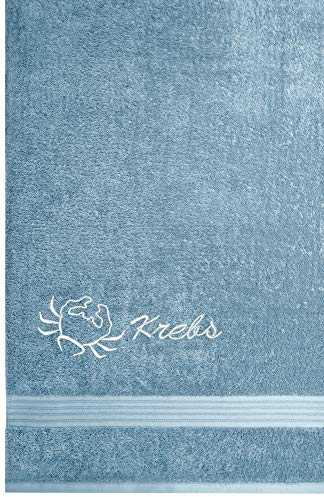 Lashuma Linz Saunalaken mit Tierzeichen Krebs Stickerei, Handtuch 70x200 cm, Saunatuch Tauben Blau