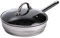 BERGNER Sartén gourmet de acero inoxidable con tapa de vidrio, plateado, grande de 30 x 22,2 x 9 cm, BG9846