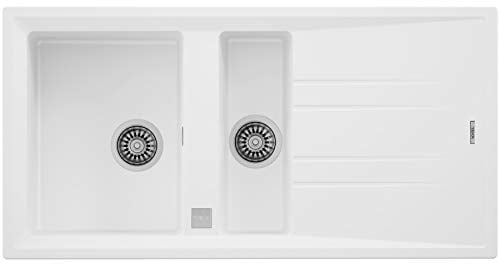 Teka 115360012 - Fregadero de cocina hecho de granito (granito) con piedra individual y media (60 B-TG-blanco-115360012, color blanco