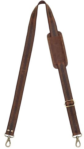 Hell Blues Bag Strap Replacement - Genuine Leather Double Layered with Brass Swivels Adjustable 57 Shoulder Strap for Messenger, Laptop, Camera, Travel Bags