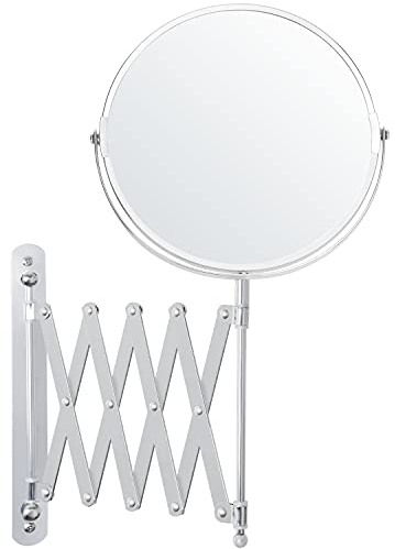 BELLE VOUS Chrom Wandmontage Kosmetikspiegel Ausziehbar 360 ° Schwenkbar Wandspiegel Rund - 3X Vergrößerung - 22 x 21,7 cm - Doppelseitig Rotierender Runder Spiegel aus Edelstahl für Make-up & Rasur