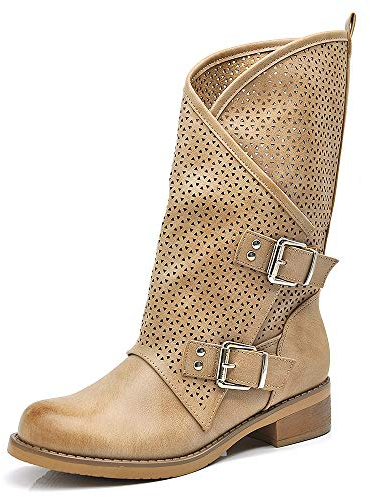 IF Fashion Scarpe da Donna Stivali Stivaletti Biker Fibbie Anfibi Primaverili Estivi 628 Beige N.37