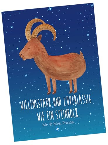 Mr. & Mrs. Panda Postkarte Sternzeichen Steinbock - Geschenk, Einladungskarte, Tierkreiszeichen, Geburtstag Januar, Steinbock Sternzeichen,