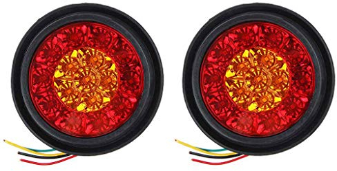 zhiwenCZW 2 Stück Auto Runde LED Amber Red Rücklichter 16LED 12V Stop Brake Running Rückfahrscheinwerfer für LKW-Anhänger LKW