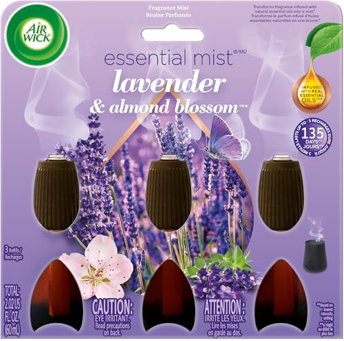 Air Wick Essential Mist Refill, Essential Oils Diffuser, Lavender and Almond Blossom, 3 ct, Air Freshener, Aroma diffuser