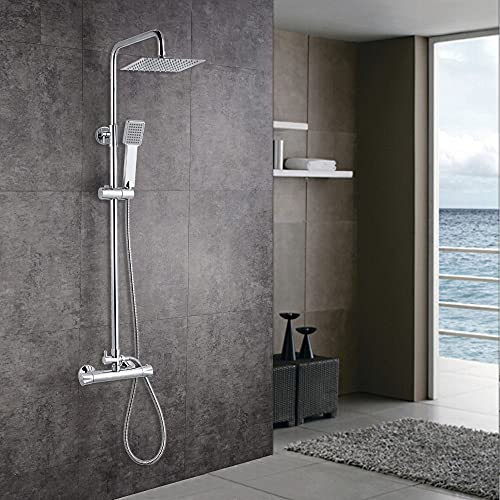 Acezanble Colonne de Douche Thermostatique Réglable en Hauteur Colonne de Douche Mecanique Kit Set de Douche en Laiton Chromé Solide