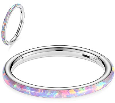 hengkaixuan 16G Conch Hoop Ring Septum Schmuck Nahtloser Clicker Ring Daith Ohrringe Chirurgischer Stahl Turm Tragus Conch Piercing Schmuck Kleiner Hoop Ohrring Nasenring Silber 6mm Lila Opal