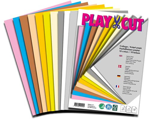 PLAY-CUT Tonpapier A6 in 10 Farben (130g/m2) | 50 Bogen Din A6 Papier zum Basteln Drucken | Dickes Bedruckbares Bastelpapier Set und Druckerpapier | Premium Tonzeichenpapier & Craft Paper