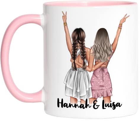 Kiddle-Design Beste Freundinnen Tasse Personalisiert mit Name Geschenk Geburtstag Beste Freundin Freundinnengeschenk Kaffeetasse Pink