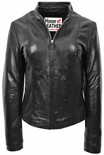 Chaqueta de motociclista de cuero real para mujer estilo casual Zoe negro, Negro, 46