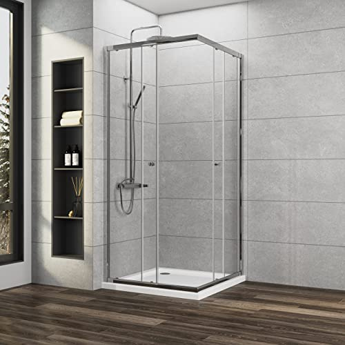 Duschkabine 75x75x185cm mit Schiebetür Duschkabine Eckeinstieg 6mm ESG Glas Duschabtrennung Duschwand, Montage auf Duschewanne oder Ebenerdig