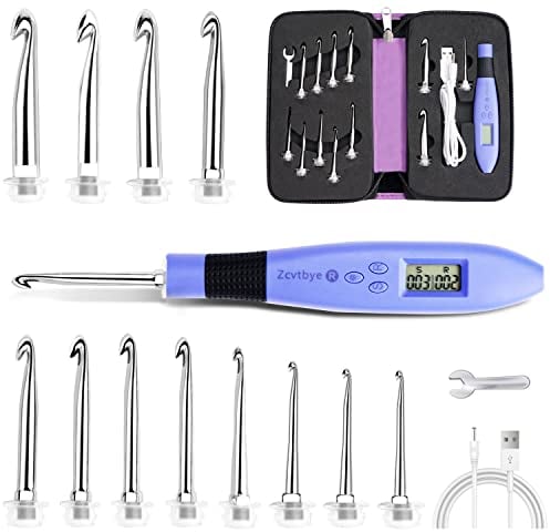 LED-Häkelnadel-Set, 12-in-1 wiederaufladbare beleuchtete Häkelnadel-Set, mit kleinem Schraubenschlüssel, Reise-Reißverschluss-Etui (austauschbare Häkelkopf-Größen 2,0–8 mm)