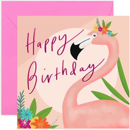 Old English Co. Pink Flamingo Happy Birthday Karte – Geburtstagskarten für Frauen | Mutter, Schwester, Tochter, Großmutter | Innenseite blanko und Umschlag inklusive