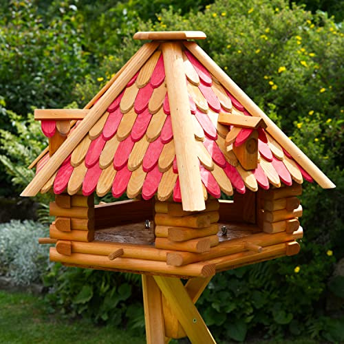 Deko-Shop-Hannusch XXL Luxus Vogelhaus wahlweise mit Ständer und Solarbeleuchtung, Vogelfutterhaus Holz, (XXL mit Solar, rot/braun Holzschindeln)