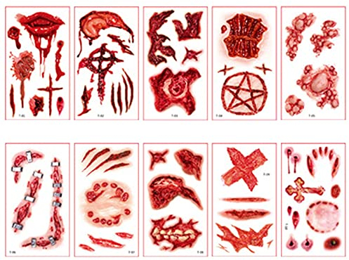 Rifuli Halloween Self Adhesive Scar Sticker Carnival Party Horror Scar Sticker 12PCS Buchstaben Aufbügeln (12PCS Colour, One Size)