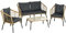 Outsunny 4 TLG. Gartenmöbel-Set, Rattan Sitzgarnitur mit Kissen, Sitzgruppe mit 3 Sesseln, 1 Couchtisch, Balkonmöbel im Boho-Stil für 4 Personen, Sand+Dunkelgrau