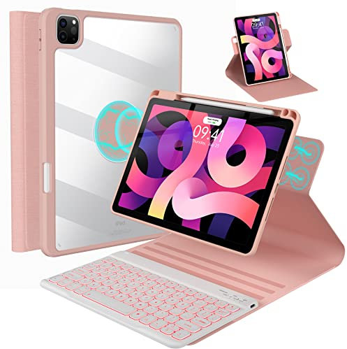 Funda con teclado para iPad 10.9/11 Air 5ª 4ª generación, Pro 11 1ª/2ª/3ª/4ª, funda magnética giratoria de 360° con diseño de ranura para lápiz (2022/2021/2020/2018), teclado inalámbrico