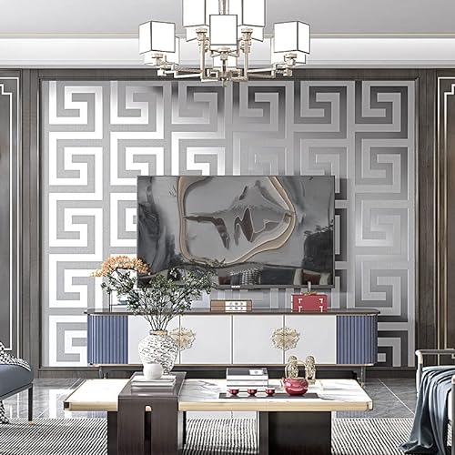 Gelbe, Weiße Und Schwarze Tapete. Für Wohnzimmer, TV-Hintergrund, Schlafzimmer.Moderne Minimalistische.Schwarze Und Weiße Strukturtapete. 0,53 M X 10 M = 5,3 M²/Roll. (Silbergrau -3217)