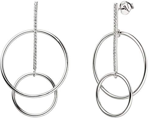 Ohrhänger Kreise mit Stab 42 Zirkonia weiß 925 Silber Ohrringe Ohrschmuck