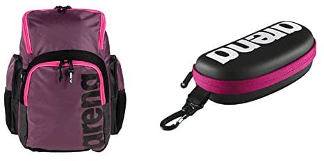 ARENA Spiky III Backpack 35, Zaino Unisex Adulto, Plum-Neon_Pink, TU & Goggle Case, Astuccio Per Occhialini Unisex Adulto, Nero (Black/White/Fuchsia), Taglia Unica
