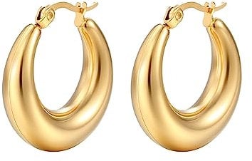 Chunky Gold Hoop Earrings 25mm Gold Hoops For Women 18k Gold Plated Huggies Hypoallergenic gold earrings Lightweight Gold Hoops with s925 Sterling Silver Post For Women Girls