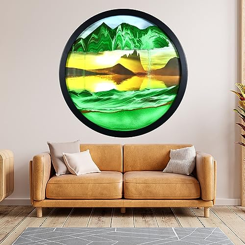 Peinture De Sable Qui Coule, Sablier Decoratif Cadre Sable Mouvant,3D Art Du Sable En Mouvement Peinture D'Art De Sable Dynamique,Image De Sable Verre Rond Pour Décoration De Bureau À Domicile ( Color