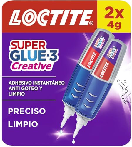 Loctite Super Glue-3 Creative Pen (pack de 2 tubos x 4 g), adhesivo transparente en forma de bolígrafo, pegamento instantáneo universal antigoteo, preciso y fácil de usar