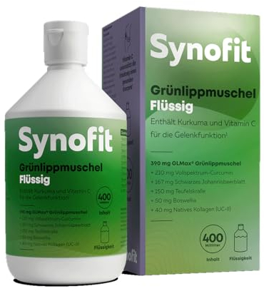 Synofit Grünlippmuschel Flüssig 400 ml I Gesamtformel mit Curcumin, Teufelskralle, Weihrauch & Kollagen I Unterstützt die Gelenkfunktion & Beweglichkeit