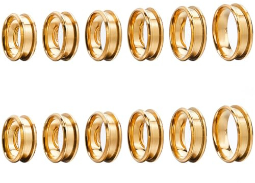 SUNNYCLUE 1 Box 12 Stück Gerillte Ringrohlinge Ringkerne Goldene Edelstahl Inlay Ringrohlinge US Größe 7/8/9/10/11/12 Fingerring Inlay Ringrohlinge Leere Ringrohlinge Für Männer Frauen Schmuckherstell