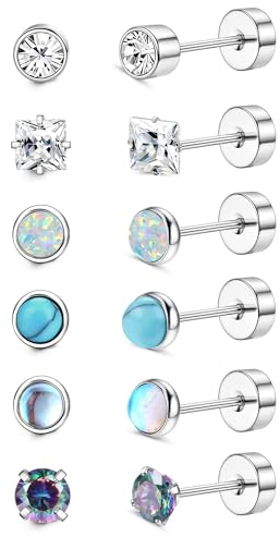 FIOROYAL G23 Titan Ohrringe für Damen Herren Opal Türkis Zirkonia Ohrringe 20G Gesundheitsstecker Ohrringe Hypoallergene Medizinische Ohrstecker Helix Piercing Ohr Silber