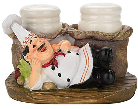 Fetter Koch Küchendekoration Salz und Pfefferstreuer Sets Französischer Landkoch Dekorative Statue Gewürz Organizer mit Halterung Figurine Geschenk für Familie, Küche, Restaurant, Cafe, Bäckerei(#C)