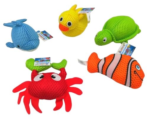 alldoro 60326 Aquanauts - Badewannen-Spielzeug - 5er Set, Polyester, 10-12 cm, bunt - schwimmende Badetiere für Kinder