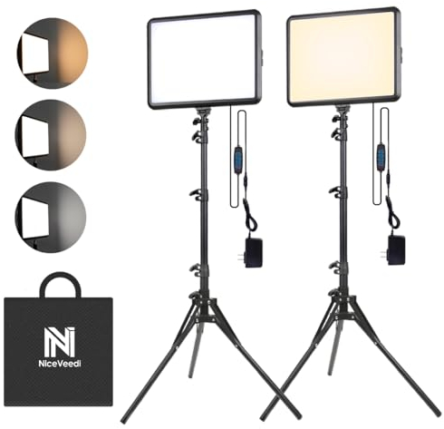 2-Pack Fotografie Beleuchtung Kit, NiceVeedi 25W LED Video Licht Kit, 2900-7000K Dimmbare Studio Licht mit Stativständer und Ladegerät, 185cm Stream Licht für Videoaufnahme, Schießen, YouTube