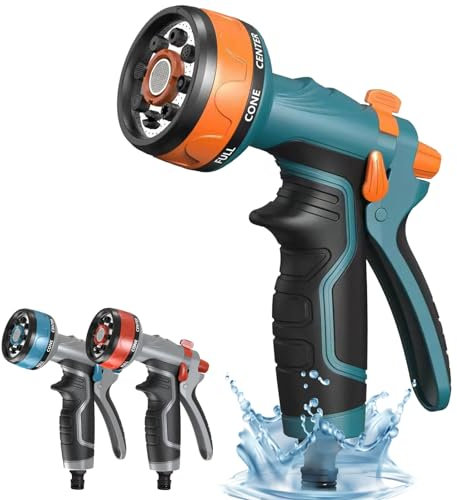 Blue & Orange Garden Hose Gun with 8 Spray Patterns & Flow Control