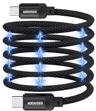 ESSAGER USB C Ladekabel 100W, Magnetisches Spiralkabel, Kompatibel mit PD-Schnellladeprotokollen, Unterstützt Datenübertragung bei USB2.0 480Mb/s, USB C auf USB C Ladekabel 1M für iPhone 15 Serie usw