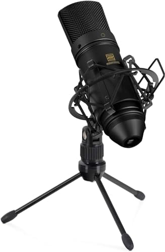 Pronomic USB-M 2000 BK Podcast Kondensatormikrofon - Ideal für Instrumente, Gesang und Sprache - 14 mm-Back Elektret-Kondensatorkapsel - Nierencharakteristik - 16 Bit / 48 kHz - Schwarz