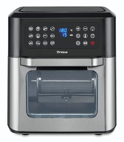 Trisa Crisp Master Airfryer Ofen 12L, Heißluftfritteuse Sichtfenster | Rotisserie, Drehspieß, Sichtfenster mit Licht, 12 Programme, 50-200°C; Gitterbleche, Auffangwanne Inklusive