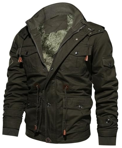 Manteau d'hiver en coton épais avec poche pour homme - Manteau respirant pour homme, vert militaire, M