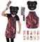 Epokus Horror-Bär Kostüm, Gruselige Halloween Männer Kostüme, Schwarz Horror Bärenmaske Blutige Küchenmesser Aufkleber Schürzefür für Herren Halloween Karneval Motto Grusel Cosplay Fasching Party
