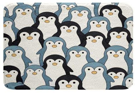 Homemissing Pinguin Badteppiche Cartoon Pinguin Badematte 40x60cm für Kinder Jungen Mädchen Cute Polar Tier Muster Badezimmerteppich Schneewinter Badteppiche