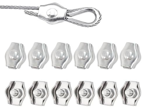 Clip Per Fune Metallica,Fermacavo In Acciaio Inox,12 Pezzi Morsetto Fune Acciaio Funi Metalliche Acciaio Inox,Morsetto Per Funi Metalliche In Acciaio,Morsetto Serracavo In Acciaio Inox 304