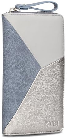Damen Geldbörse JANA J2 Wallet 20 x 11 cm hochwertiges Kunstleder im Tricolor-Design, Portemonnaie mit 12 Kartenfächern, Münzfach, Sichtfach für Ausweise, mit umlaufenden Reißverschluss (nubuk-sky)
