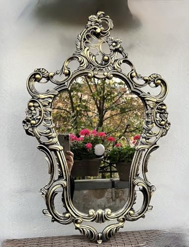 Pintici Wandspiegel Antik Spiegel Oval BAROCK Badspiegel 50x76 cm Prunkspiegel Ovaler Spiegel Flurspiegel (schwarzgold)