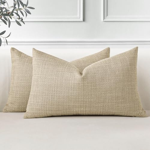 JOTOM 2er Set Leinen Kissenbezüge, Dekorative Weich Einfarbig Wurf Kissenbezug Moderne Kissenhüllen Sofakissen Dekokissen Zierkissenbezug für Wohnzimmer Schlafzimmer Deko (40x60cm, Hell Tan)